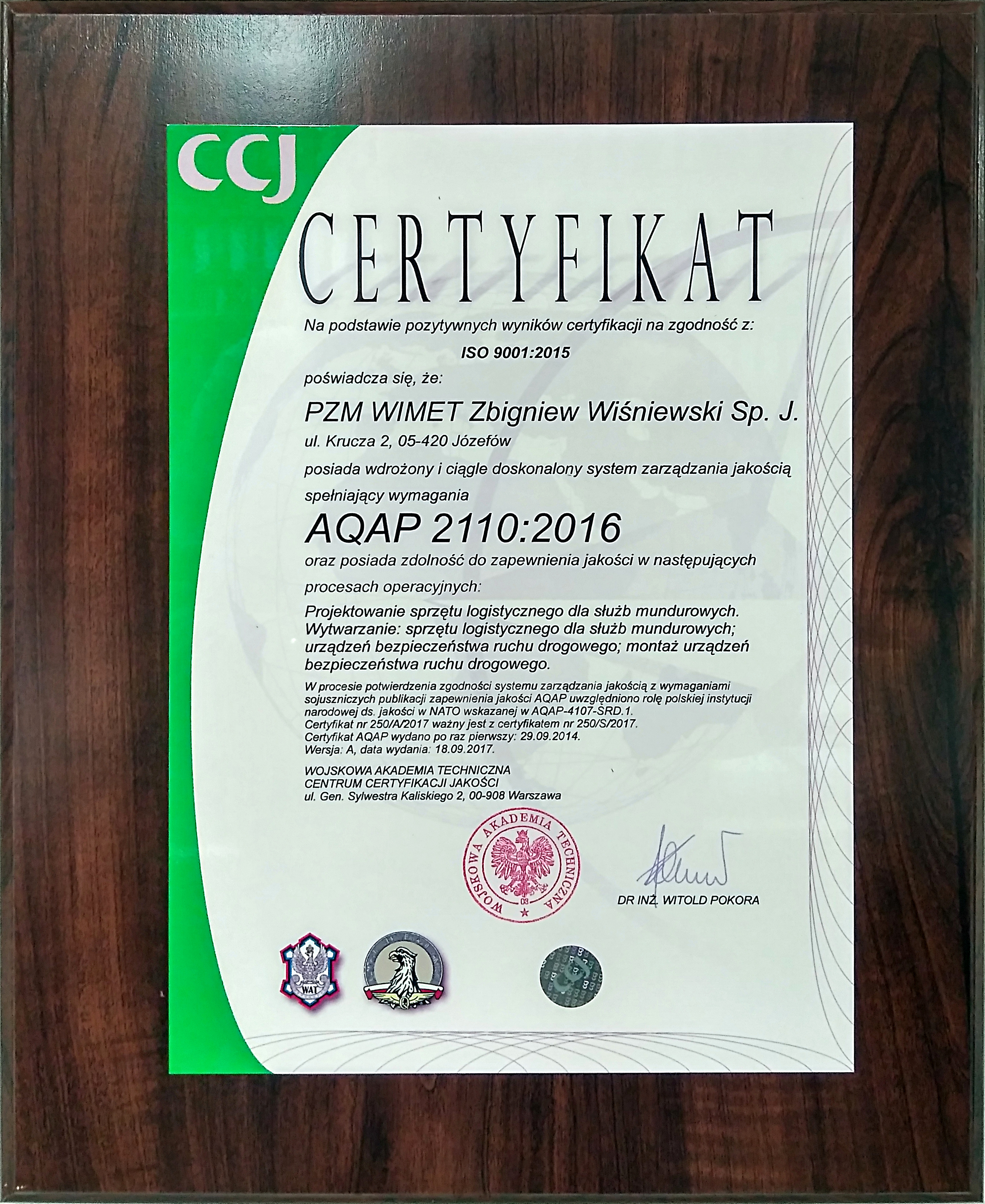 Certyfikat NATO AQAP